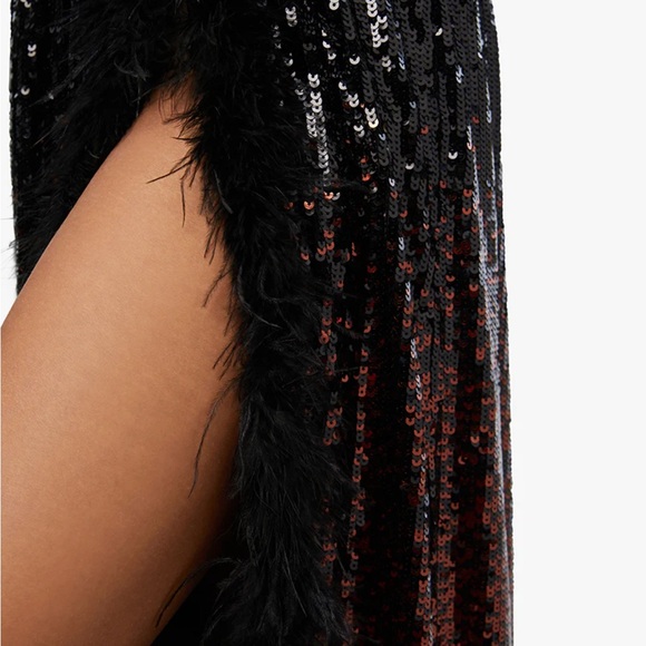 NWT WeWoreWhat Corset Feathered Sequin Gown - Picture 5 of 8